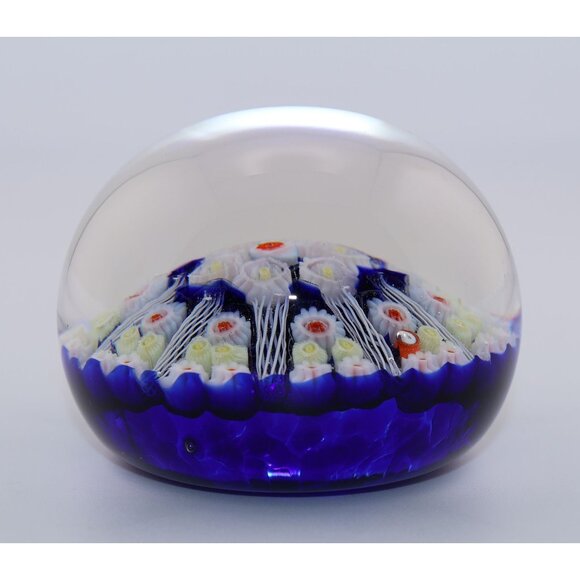 Strathearn Millefiori Paperweight 1978 Cobalt Blue Glass Scotland - Picture 2 of 11